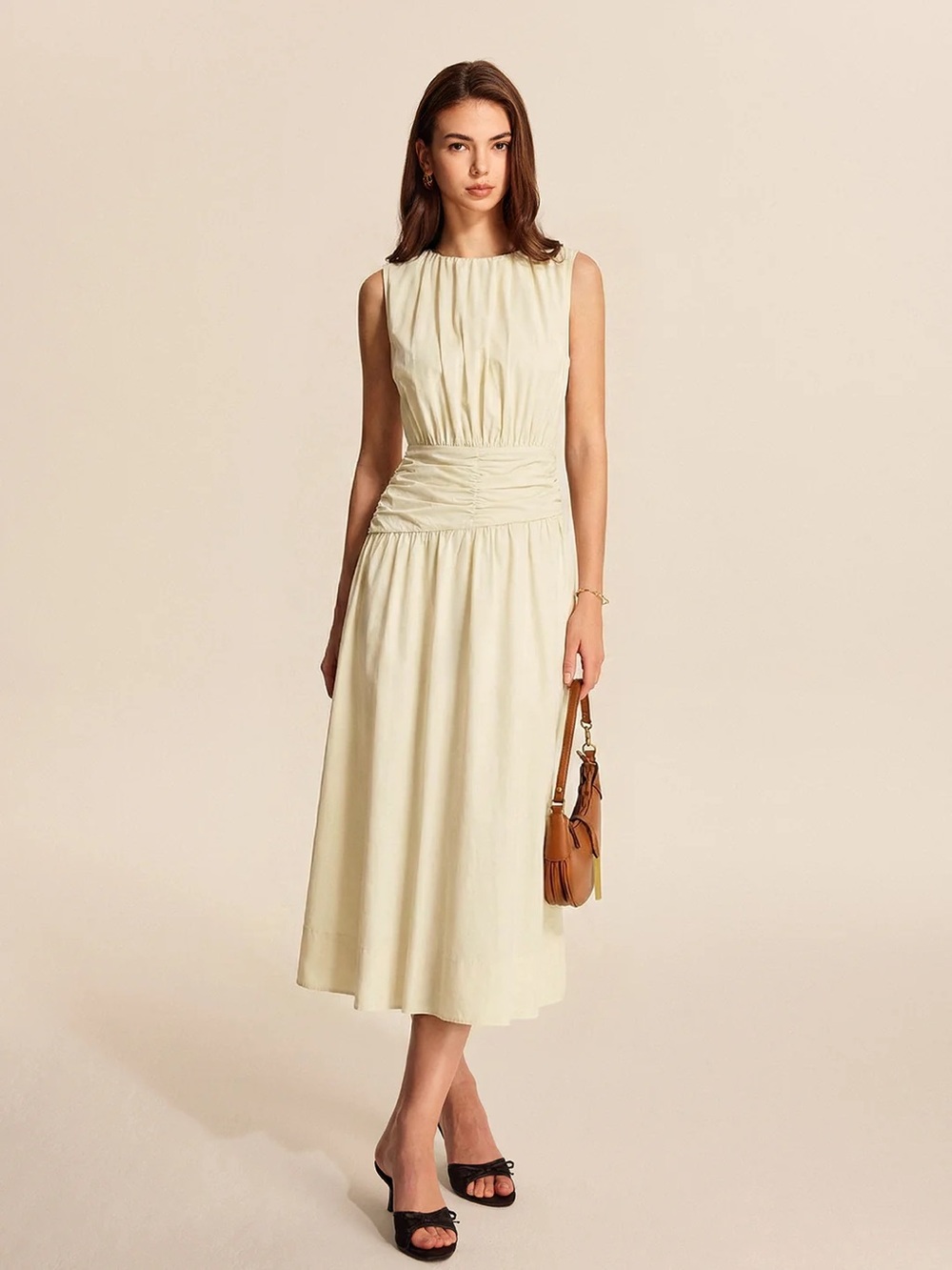 Commense Cream Sleeveless Midi Dress